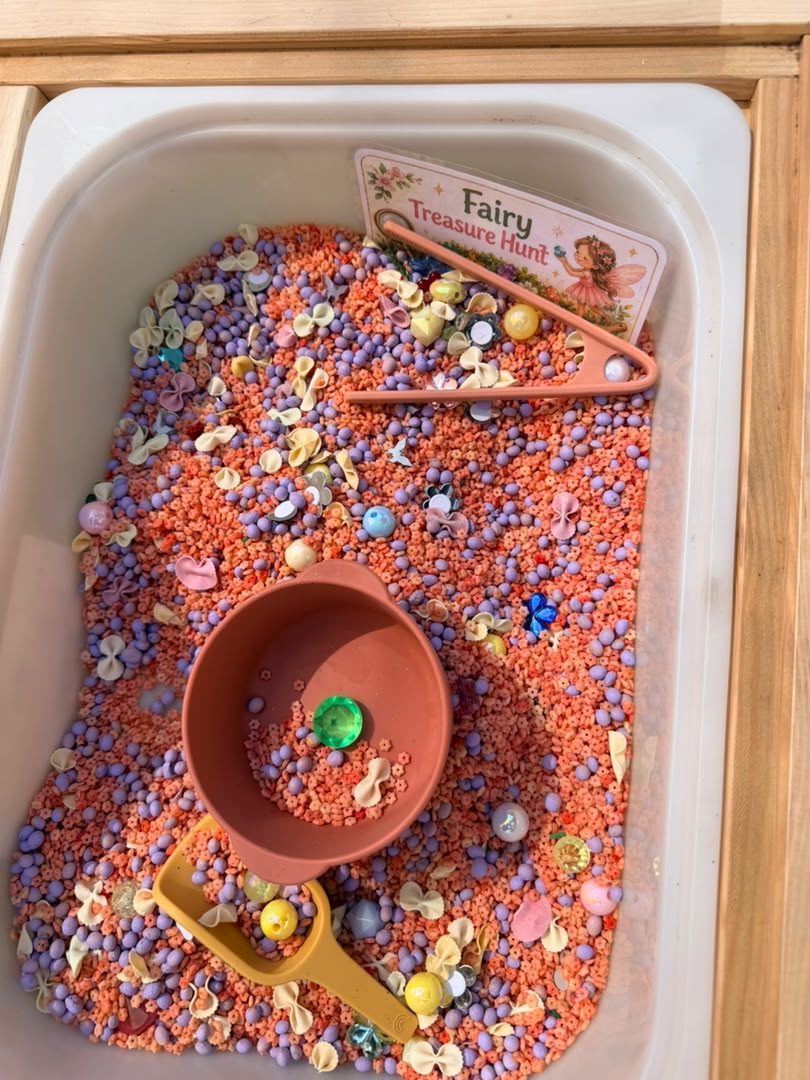 Fairy treasure hunt sensory bin